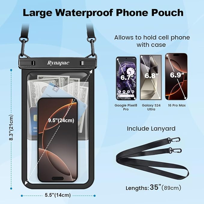 2 Pack Waterproof Phone Pouch - 10in Waterproof Phone Case - Image 3