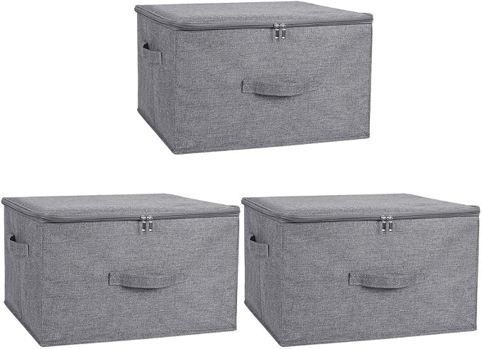ANMINY 3PCS Storage Bins with Zipper Lids 51.9 Qt Lidded Fabric Storage Boxes by ANMINY