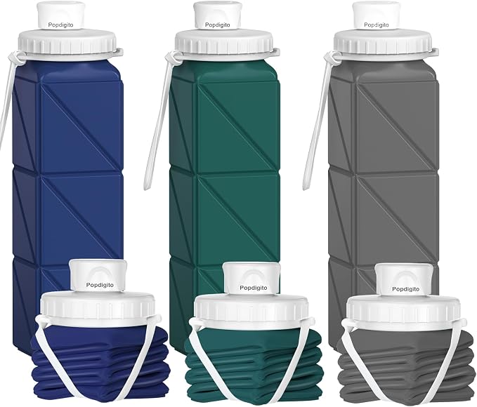 3 pack Collapsible Water Bottles, Silicone Foldable Portable Water Bottle 20.6oz - Image 2
