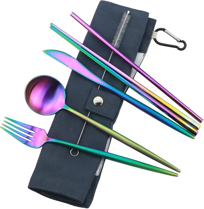 Gugrida Reusable Travel Utensils, 7 Piece Portable 304 Stainless Steel by Gugrida