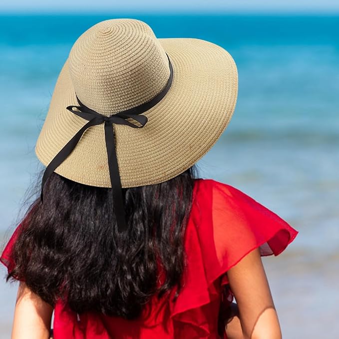 DRESHOW Beach Hats for Women Big Straw Wide Brim Summer Hat Floppy Foldable - Image 8