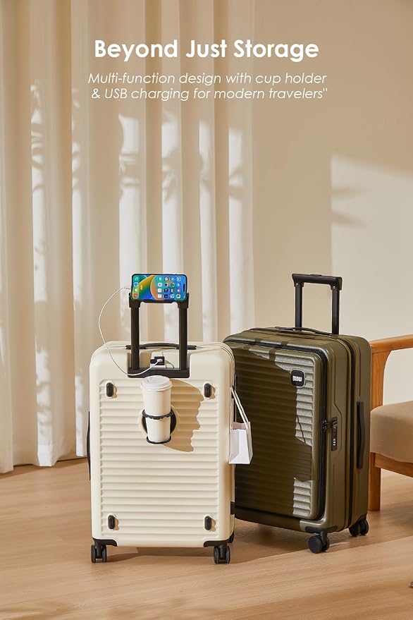 HotWay 28 Inch Expandable Front Opening Checked Luggage - Image 5