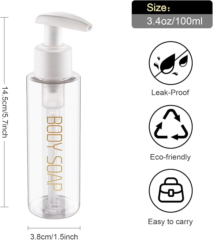 Travel Bottles Plastic Pump Bottle Dispenser Tsa Approved 3.4oz/100ml 4 Pack - Image 2