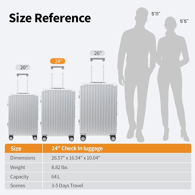 24 Inch Luggage With Spinner Wheels, Aluminum Frame Zipperless Suitcase - Image 3