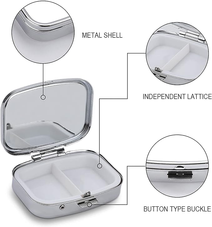 Metal 2 Compartment Pill Organizer Travel Friendly Portable Compact Pill Box - Image 6