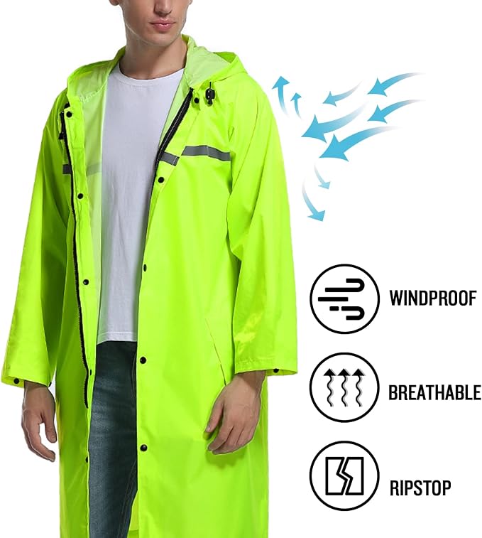 Mens Long Hooded Safety Rain Jacket Waterproof Emergency Raincoat Poncho - Image 5