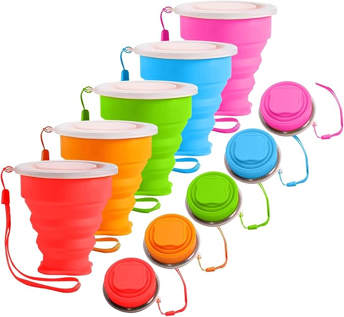 5Pcs Silicone Collapsible Cup for Travel, Reusable Folding Camping Cup Mug by FindYourLove