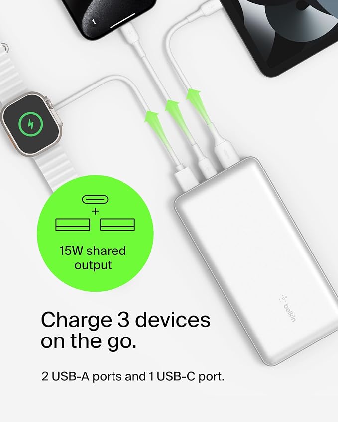 Belkin Portable Charger, USB C Power Bank 20000 mAh w/ 1xUSB-C Port & 2xUSB-A - Image 5