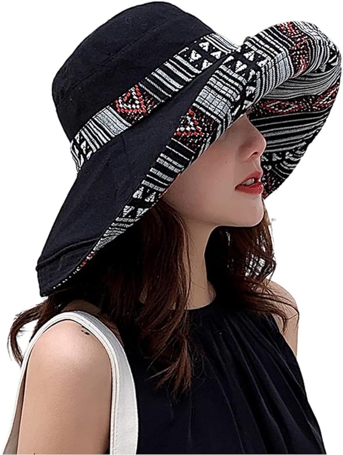 Women Wide Brim Sun Hats Metal Wired Edge Summer UV Protection Beach Fishing Hat by HUAMULAN