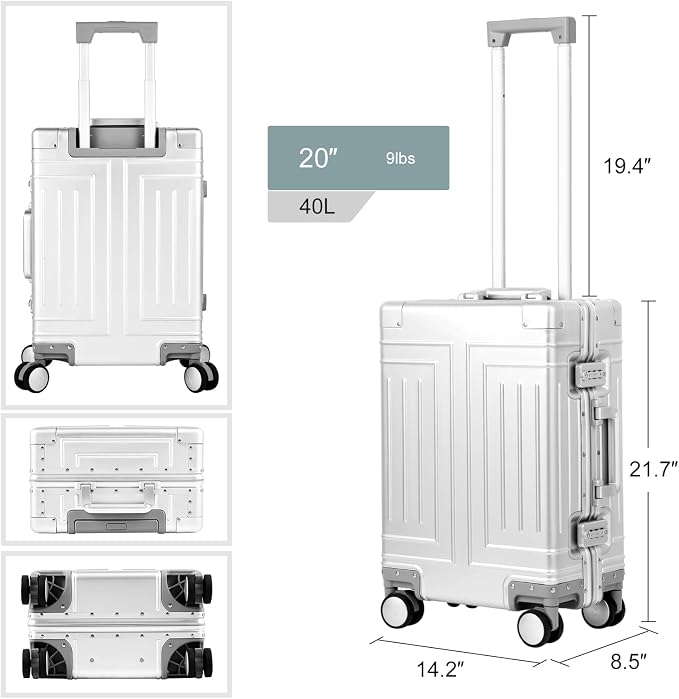 All Aluminum Magnesium Carry On Luggage，Cut from Whole Aluminum Sheet，22x14x9 - Image 7