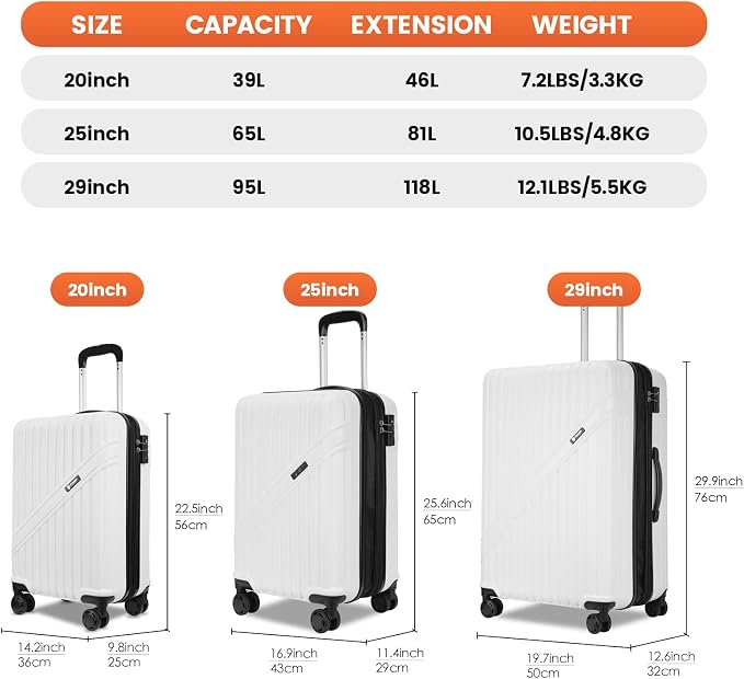 GinzaTravel Luggage Sets 3-Piece Expandable Suitcases - Image 3