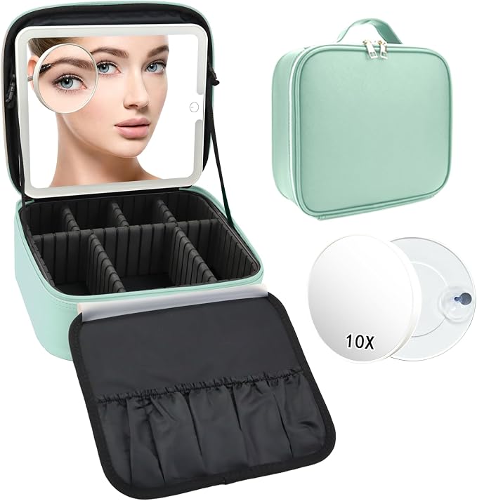 Travel Makeup Bag with LED Mirror and 10x magnifying glass with 3 Lighted by Unknown