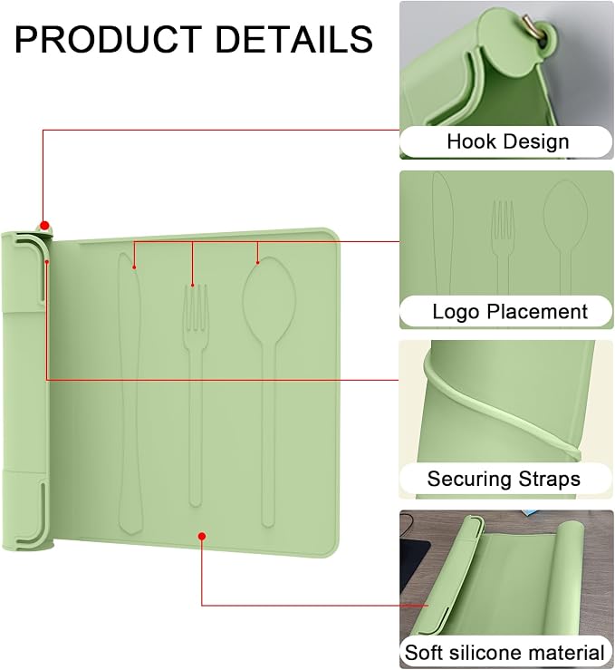 Utensil Box, Tableware Silicone Portable Box Silverware mat, Suitable - Image 3