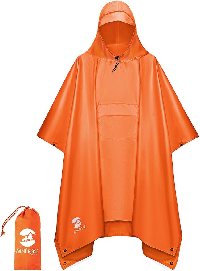 SaphiRose Extra Thick Hooded Rain Poncho Double Layer Waterproof Raincoat Jacket by SaphiRose