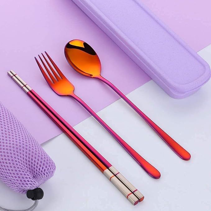 3 PCS Outdoor Flatware Set Fork Spoon Chopsticks/Travel Flatware Set - Image 5