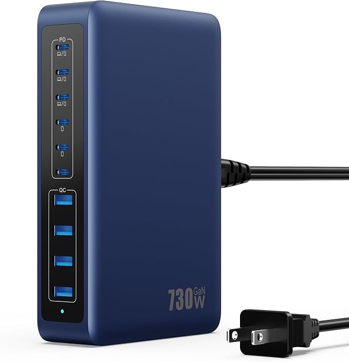 730W USB C Charger Block, 10-Ports GaN V Fast Charging Station Hub, QC4.0+3 PD by Ekrist