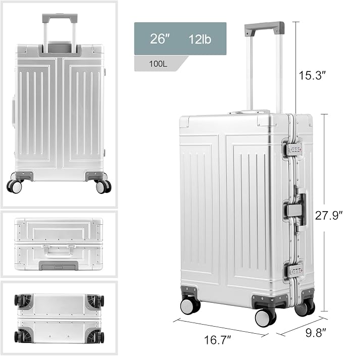 All Aluminum Magnesium Carry On Luggage，Cut from Whole Aluminum Sheet，22x14x9 - Image 8