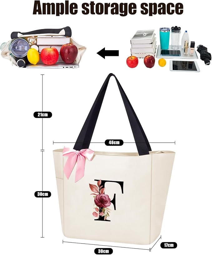 Vavabox Tote Bag, A-Z Initial Monogrammed Waterproof Tote Bag, Bridesmaid Gifts - Image 2