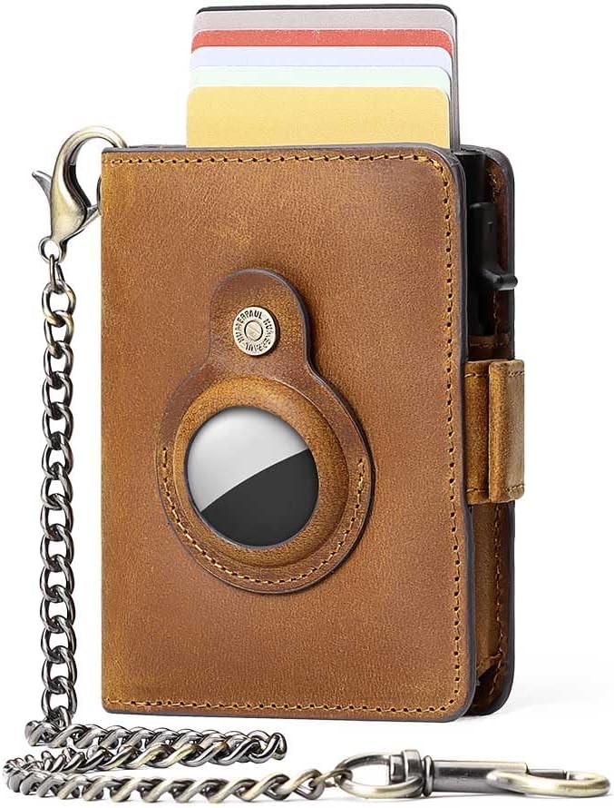 Mens Wallet Card Holder: Pop Up Aluminum Case, Genuine Leather, RFID Blocking by NIAIULEATHER