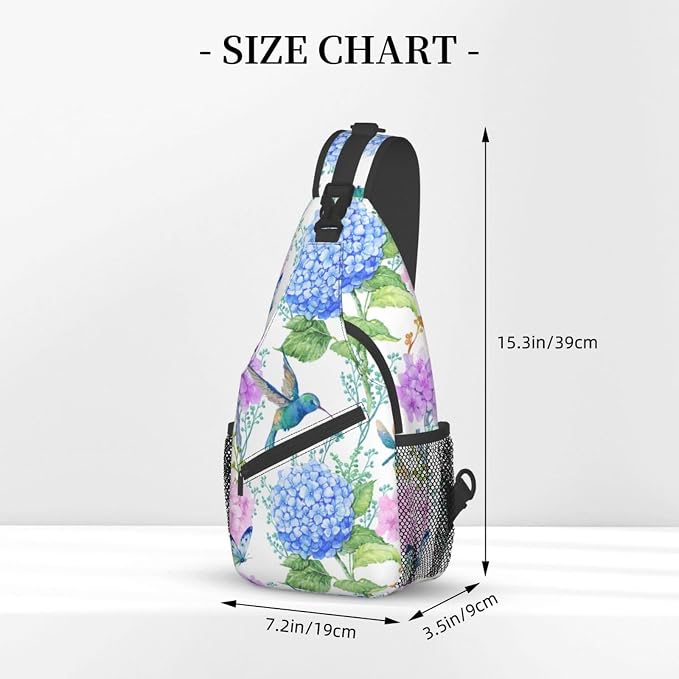 SUPLUCHOM Sling Bag Spring Hummingbird Flower Hydrangea Hiking Daypack - Image 3