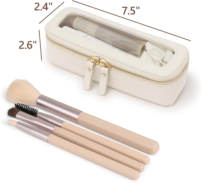 PACKISM Slim Clear Makeup Brush Bag, Pebbled Texture & Hard PU Leather Small - Image 6