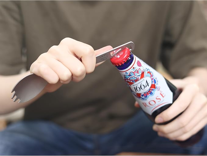 SANTTA Titanium 3-in-1 Camping Spork, Fork & Bottle Opener Combo Utensil - Image 4