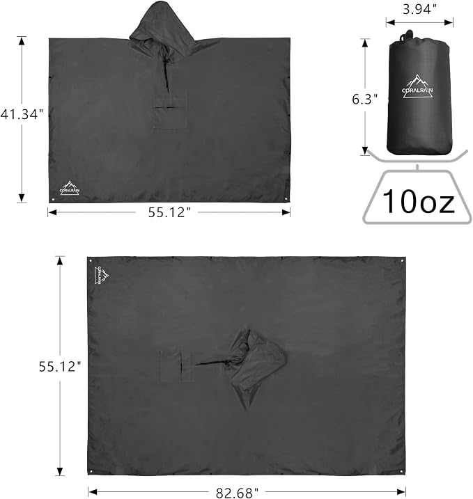 Coralrain Hooded Rain Poncho Lightweight Waterproof Unisex Raincoat Jacket - Image 6