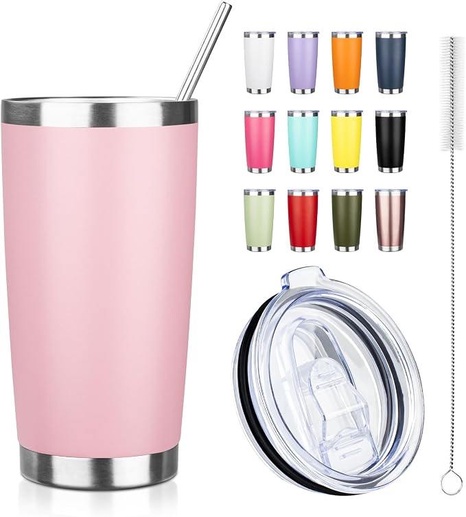 20oz Tumbler with Straw and Brush, Stainless Steel Vacuum Insulated tumbler by Unknown