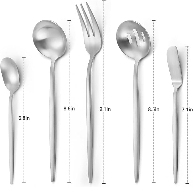 Matte Serving Silverware Set, 5-Piece Round Shared Utensils Set of Stainless - Image 2