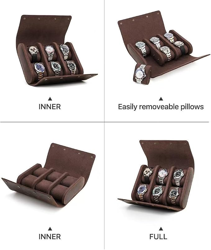 Genuine Leather Watch Roll Travel Case, Vintage Full Grain Leather Watch Box - Image 2