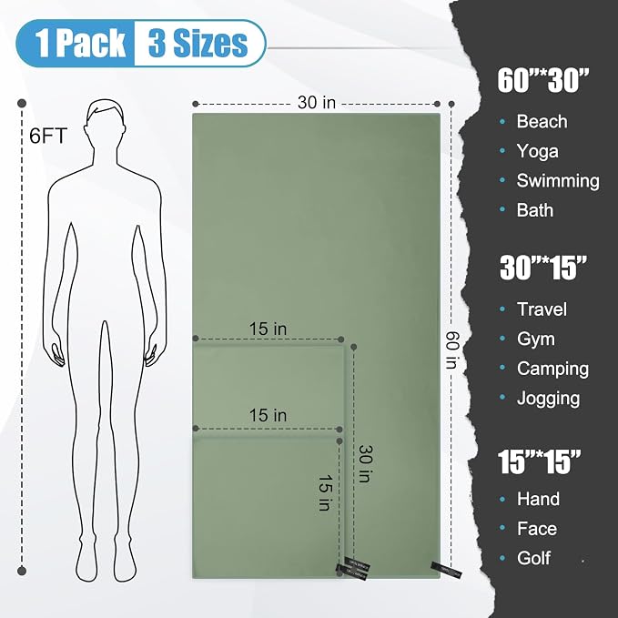 Quick Dry Travel Towel, 3 Sizes 1 Pack Camping Microfiber Towel, Lightweight - Image 2