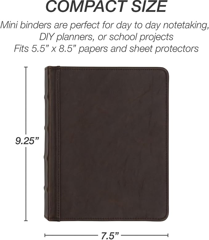 Samsill Vintage Leather Mini 3 Ring Binder 1 Inch Round Ring, 5.5 x 8.5 Inch - Image 8