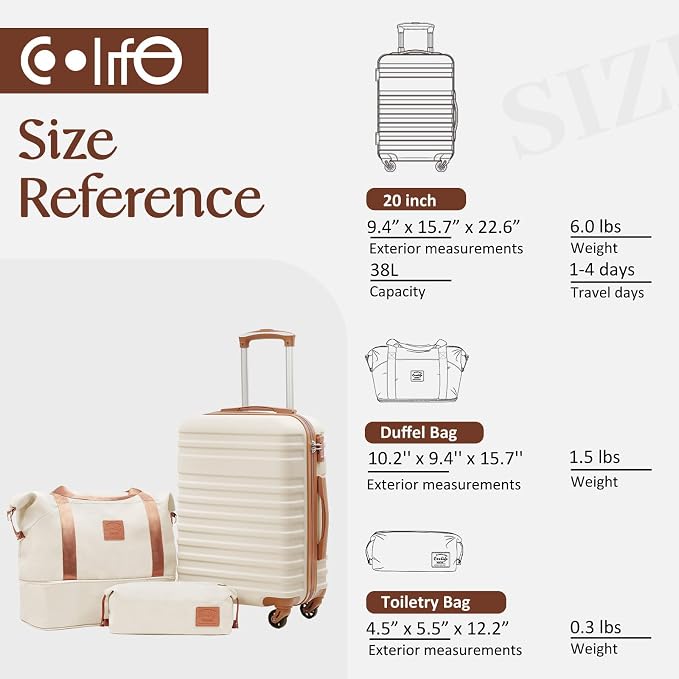 Coolife Suitcase Set 3 Piece Luggage Set Carry On Hardside Luggage - Image 7