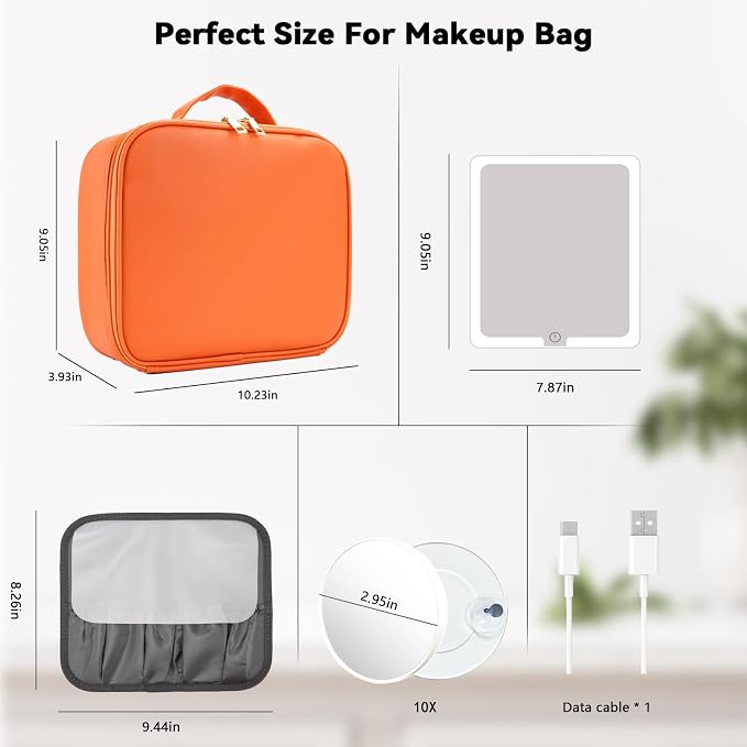 Travel Makeup Bag with LED Mirror and 10x magnifying glass with 3 Lighted - Image 8