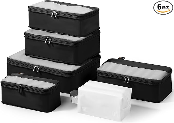 Compression Travel Packing Cubes, 6 Set Expandable Luggage Organizer Bags by SOARSAIL