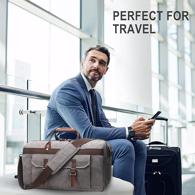 Duffle Bag for Men Waterproof Genuine Leather Canvas Travel Duffel Bags for - Image 6