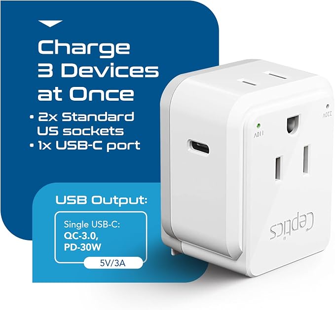 Ceptics World Travel Plug Adapter Set, Safe USB-C 3.0-2 USA Socket, 30W PD & QC - Image 7