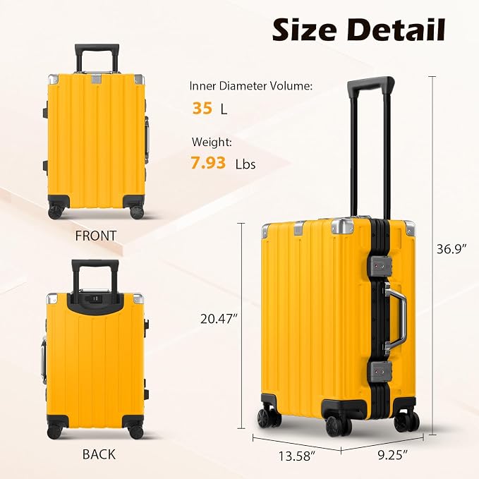 Krute Aluminum Frame Carry On Luggage 20 Inch Zipperless Luggages USB Charger - Image 3