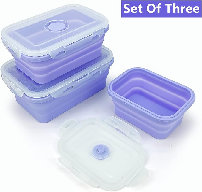 Purple Collapsible Meal Prep Containers Camping Bowls Silicone Bento Box - Image 2
