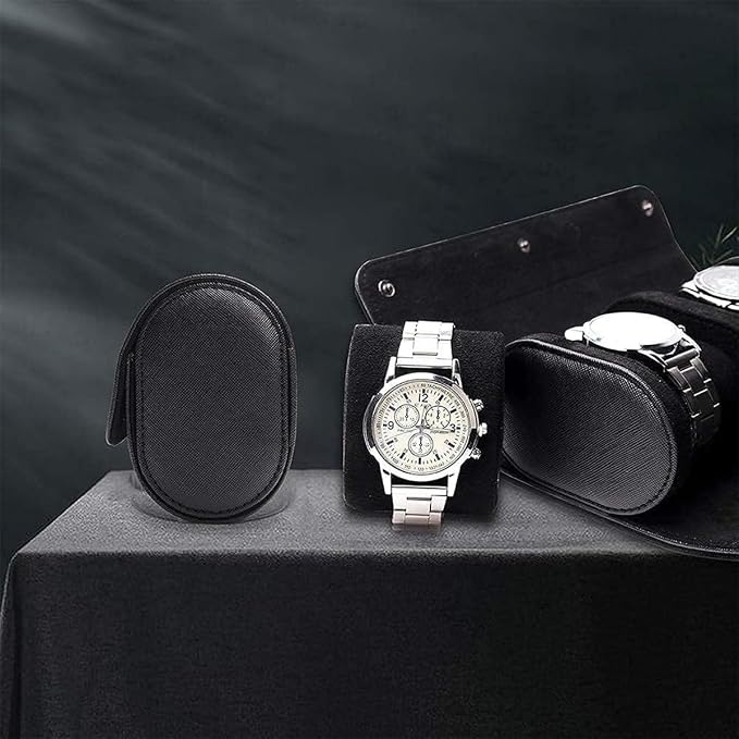 Watch Travel Case, Luxury Leather Watch Roll 2 Slot Organizer Box, Jewelry - Image 7