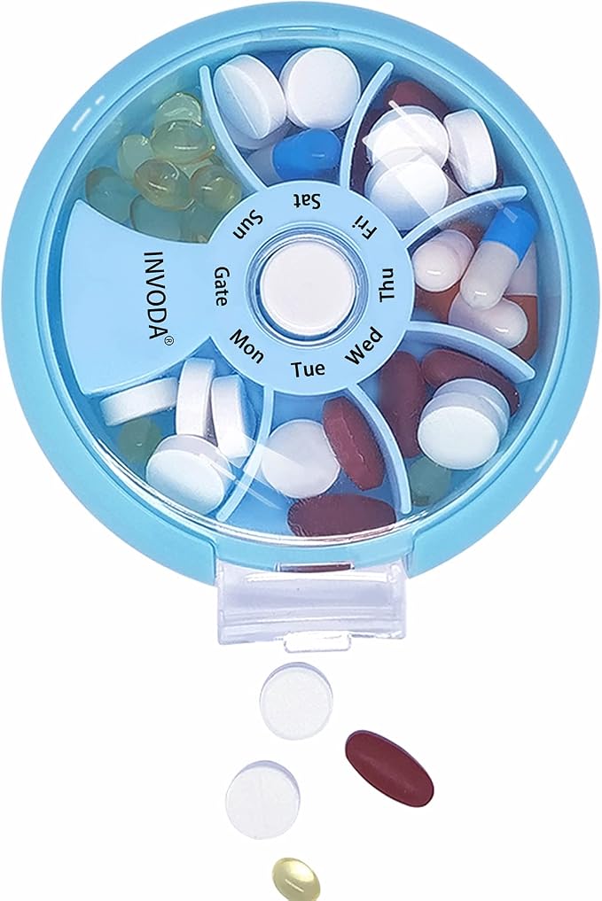 INVODA Weekly Pill Organizer 7 Compartment Rotating Pill Box - Image 8