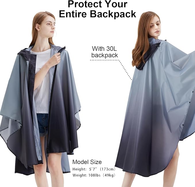 Rain Poncho Jacket Coat Hooded Zipper Style - Image 5