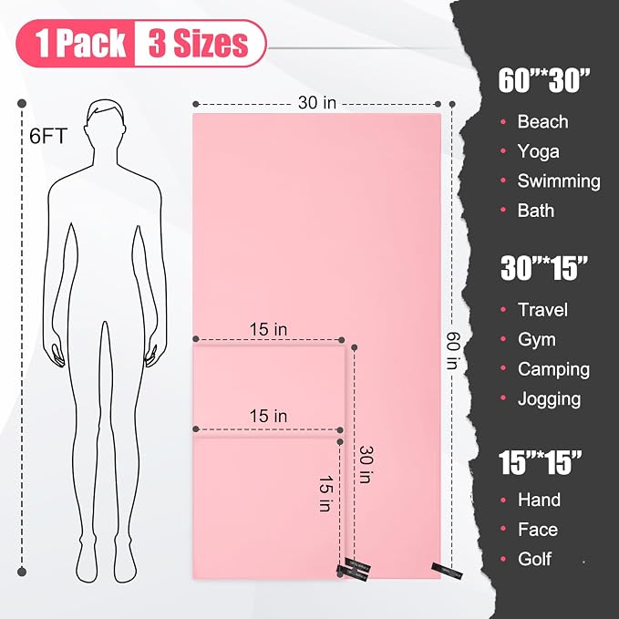 Quick Dry Travel Towel, 3 Sizes 1 Pack Camping Microfiber Towel, Lightweight - Image 2