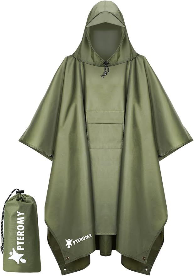 PTEROMY Hooded Rain Poncho for Adult by PTEROMY