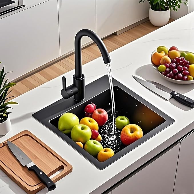 ARTLINE 15 x 15 Inch Black Drop in Bar Sink, Stainless Steel Single Bowl - Image 2