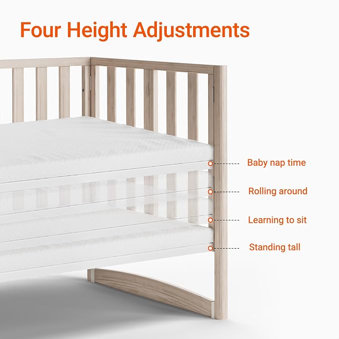 EvoNook 6-in-1 Convertible Mini Crib, 100% New Zealand Wood, 4 Adjustable - Image 6