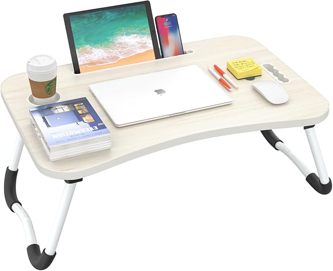 BUYIFY Folding Lap Desk, 23 Inch Portable Wood White Oak Laptop Bed Desk Lap by BUYIFY