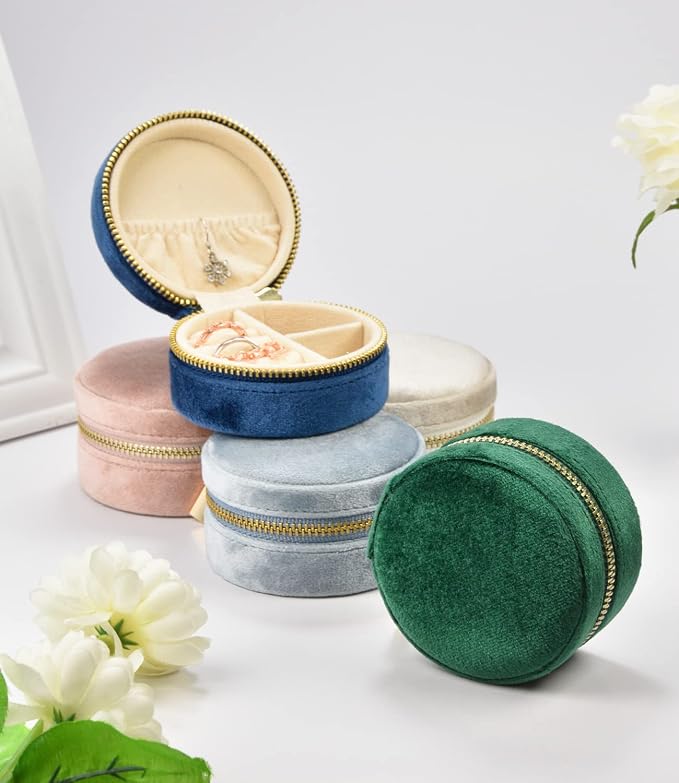 TAIMY Travel Jewelry Organizer, Small Round Velvet Travel Jewelry Case - Image 6