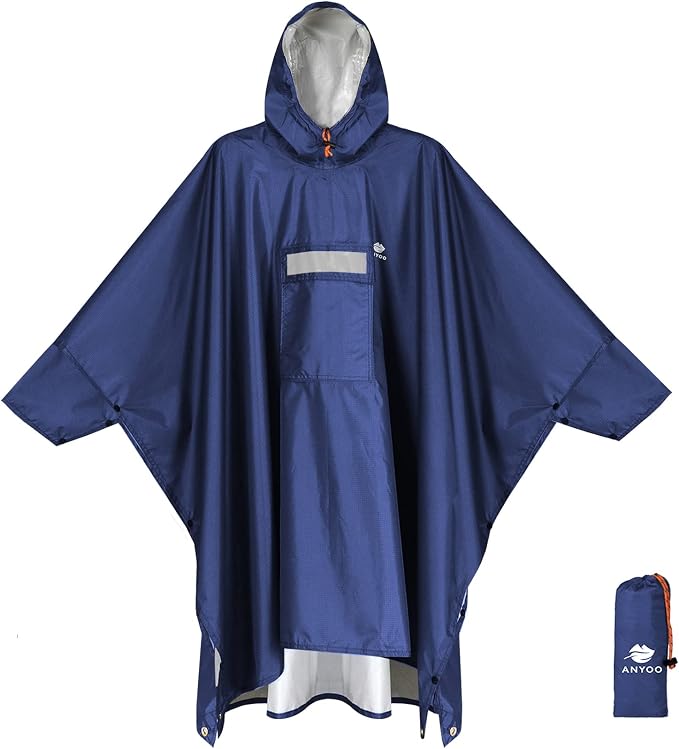 ANYOO Hooded Rain Poncho for Adults Waterproof Lightweight Rain Coat for Men by Anyoo