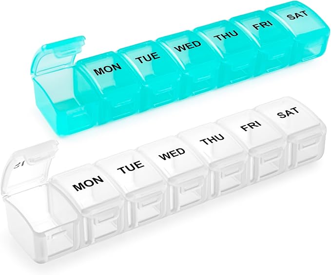 Small Pill Organizer 2 Times a Day, 2 Pack 7 Day Pill Box 1 Time a Day by Aigret+Future